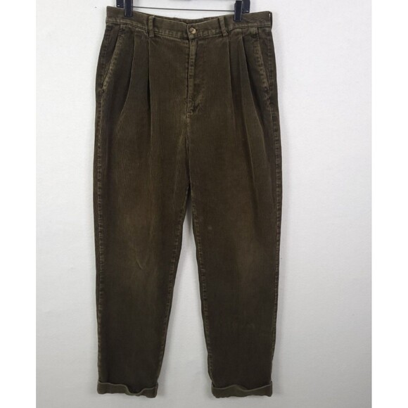 Other - Vintage Gap Corduroy Pants Mens Size 36x34 Olive Green Pleated Relaxed Baggy Y2K
